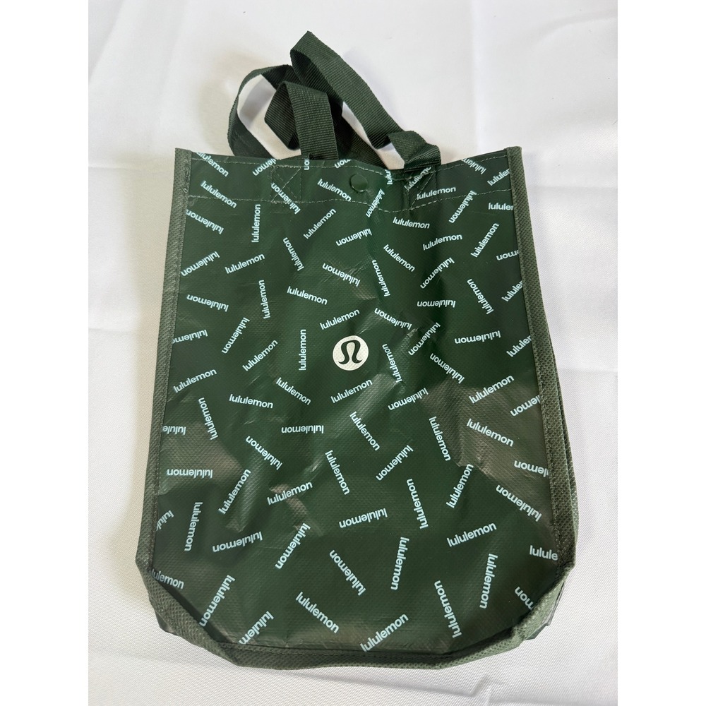 Lululemon Shopping Tote Small Green Reusable Logo Print Lunch Bag 9"x12" Sporty